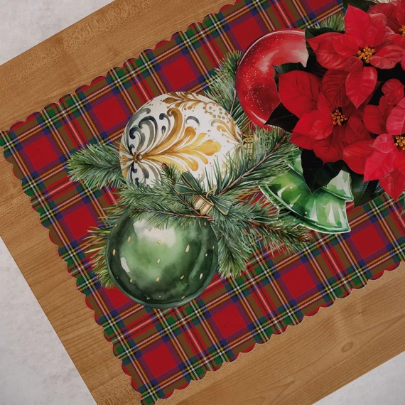 Bieżnik świąteczny Bombki Markizeta czerwony