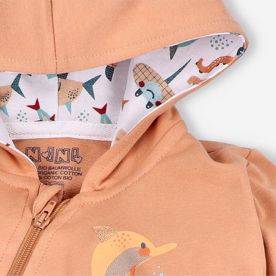 =Bluza dresowa z kapturem z bawełny organicznej Morskie Zwierzątka Nini pomarańczowy