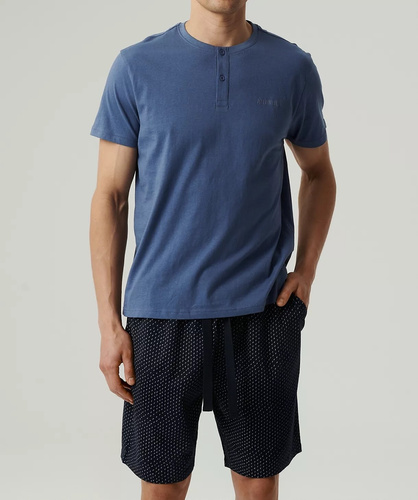 Piżama męska krótki rękaw,NMP-386 Atlantic- niebieski granatowy