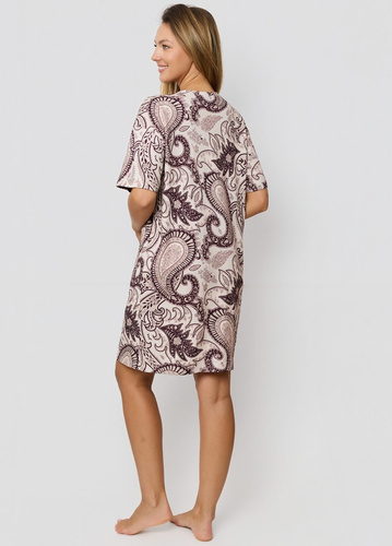 Mefemi Iris KB60 – bawełniana koszula nocna brązowa, orientalny print