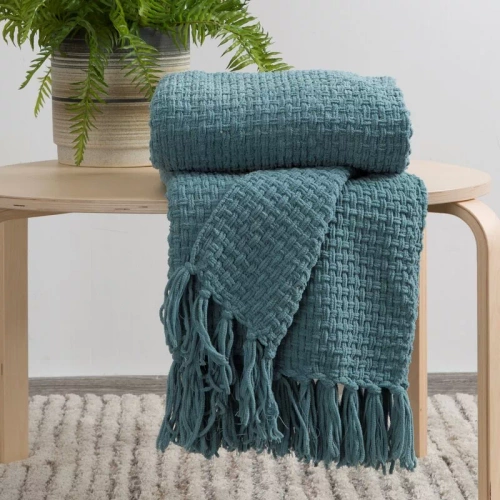 Koc tkany narzuta z frędzlami Suzi Eurofirany miętowy 