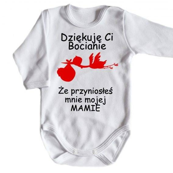 "Dziękuję ci bocianie" body długi rękaw Moocha biały