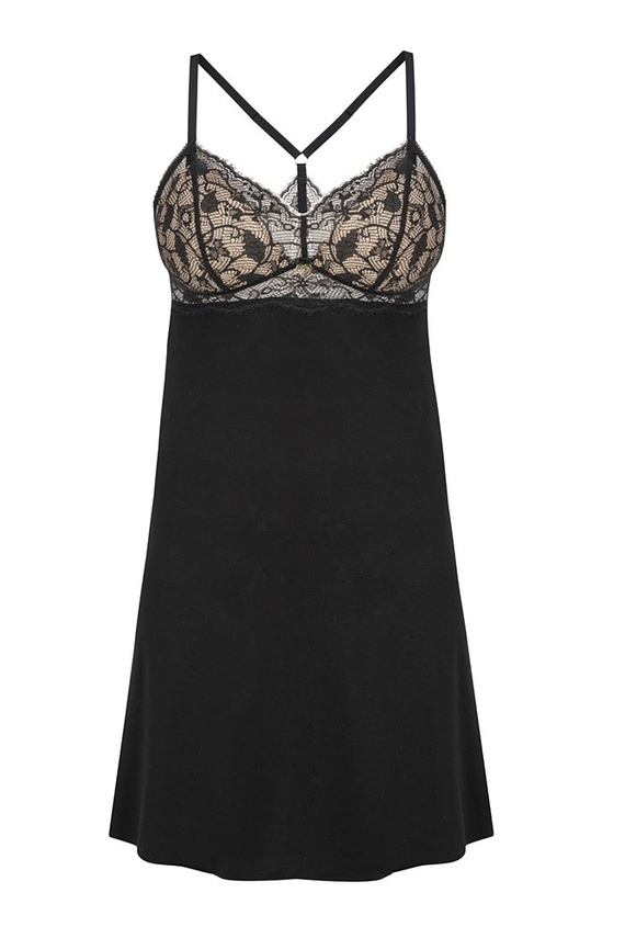 Koszula Nocna Victoria NIPPLEX- czarny- beżowy