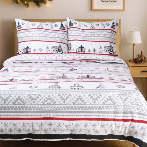 31514/1 Darymex Flanelove szara czerwona– świąteczna pościel flanelowa, komplet bawełniany, ciepła i przytulna