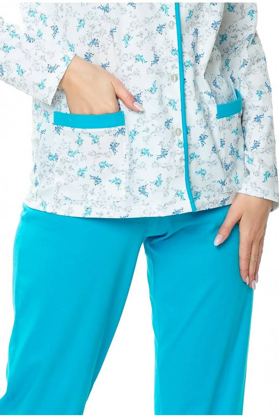 Piżama damska 86566 Anna rozpinana Mewa - biały-turkus