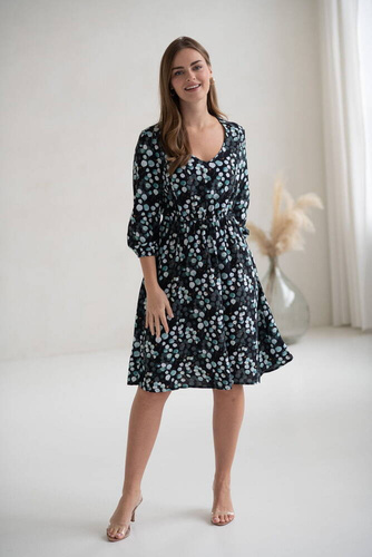 Sukienka ciążowa i do karmienia Lovely Dress Midi rękaw 3/4 Milk&Love w listki eukaliptusa