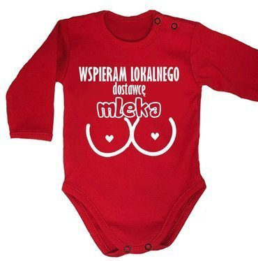 "Wspieram dostawce mleka" body długi rękaw Moocha biały