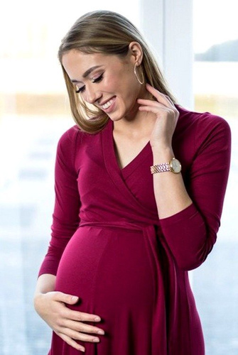 109 Wizytowa Sukienka z długim rękawem MIRACLE- granat w kwiaty 