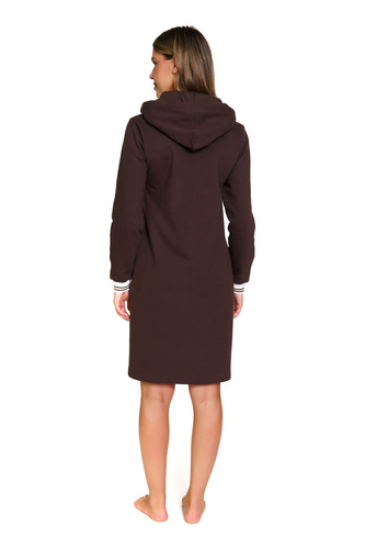 Bawełniany szlafrok damski z kapturem i zamkiem – wygoda na co dzień | Doctor Nap 4508 - brownie