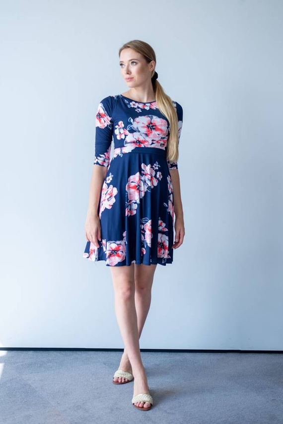 Sukienka do karmienia 130  MIRACLE- granatowy kwiaty