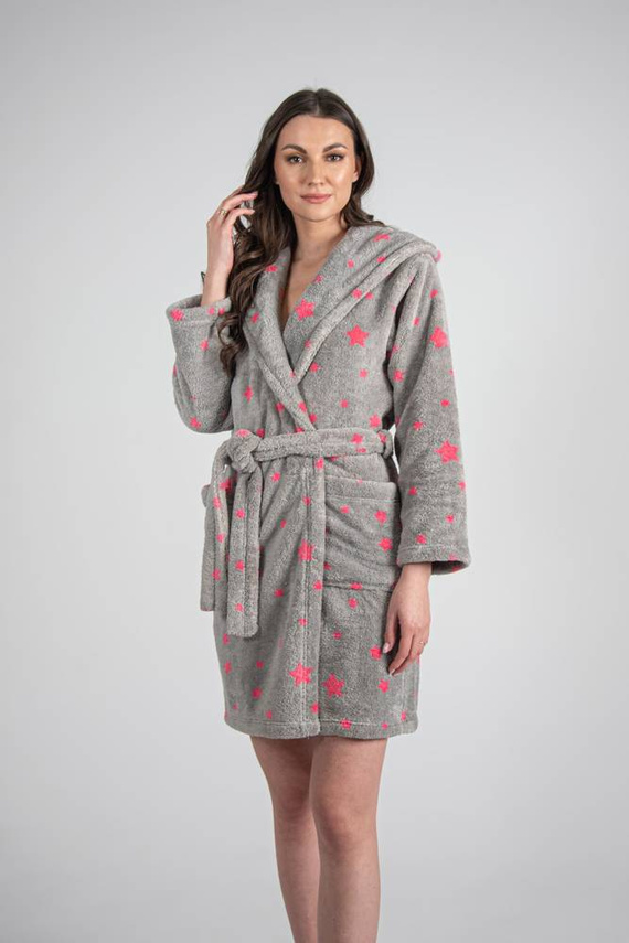 Krótki Szlafrok damski 673 Gwiazdki Forex - szary