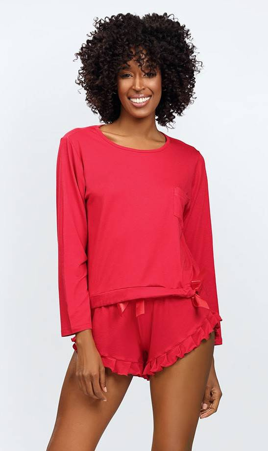 Komplet Piżama Damska Ronnie DKaren - czerwony