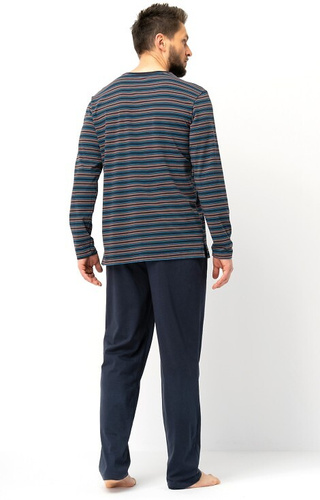 Key MNS 315 brąz – klasyczna piżama męska bawełniana, paski i gładkie spodnie