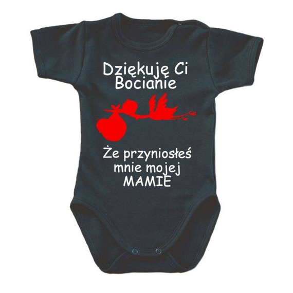 "Dziękuję ci bocianie" body krótki rękaw Moocha czarny