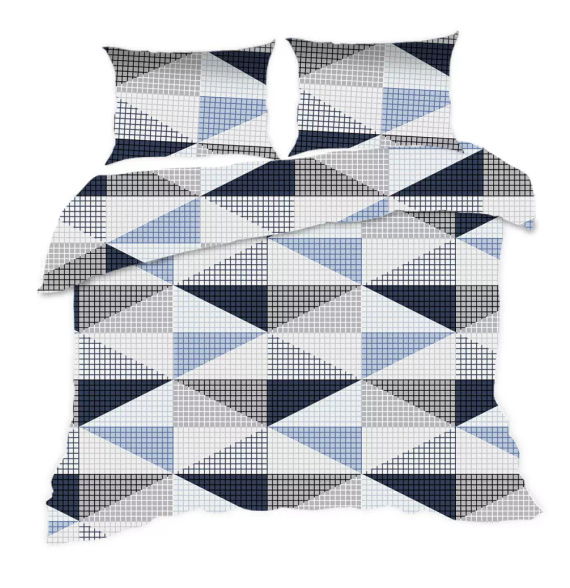 Komplet pościeli bawełnianej Classic E24 Karo 1914N geometria niebieska – 100% bawełna, mocny splot, 2 elementy