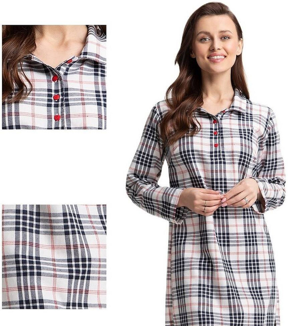 Koszula nocna długi rękaw 157 Luna - biały granatowy