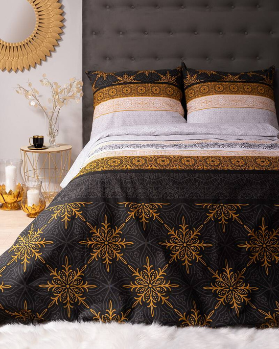 Pościel bawełniana glamour ornamenty 3835 A Detexpol grafitowy/złoty