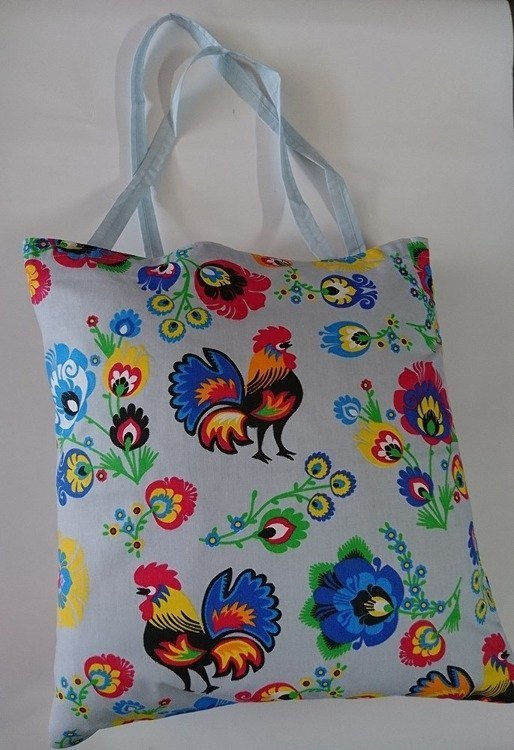 Torba bawełniana na zakupy Kwiatki wzór serwetki szary