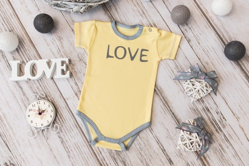 "Love" Body z krótkim rękawem Terjan - niebieski