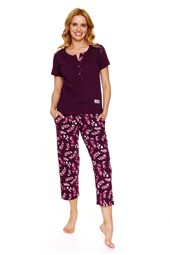 Piżama plus size Doctor Nap 7267 – 100% bawełna | Krótki rękaw, spodnie 3/4 - burgundy