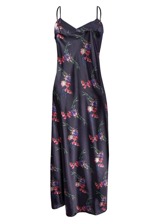 Długa halka satynowa Flowers DKaren - DK-HI 9 granatowy