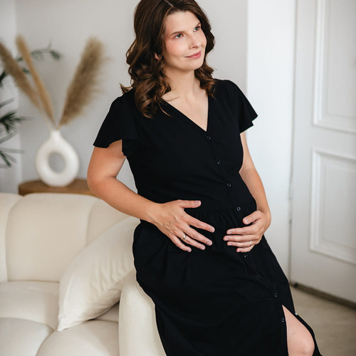 Koszula nocna ciążowa i do karmienia Linda Eevi – komfortowa, rozpinana, dla mam- czarna 