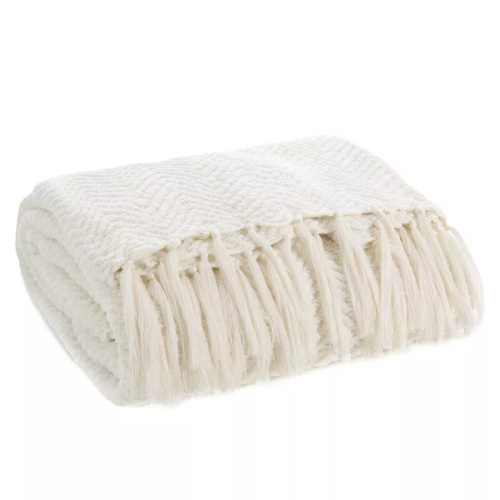Koc narzuta z frędzlami Milo Eurofirany biały