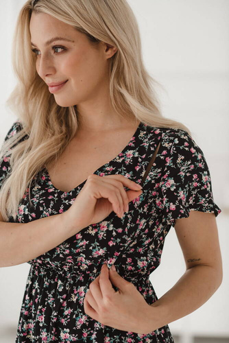 Sukienka ciążowa i do karmienia Lovely Dress Milk&Love granat w różyczki