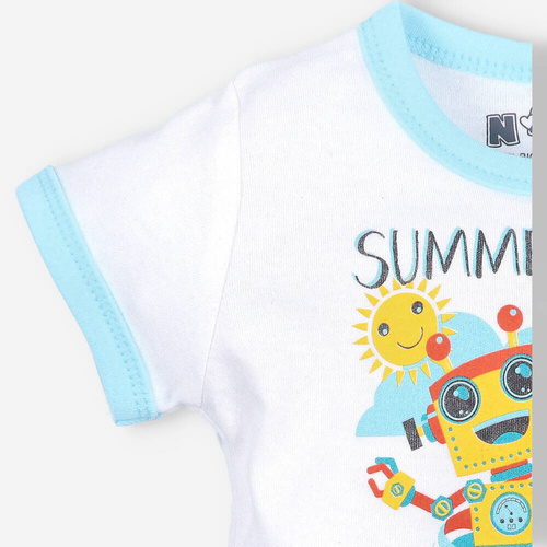 T-shirt z bawełny organicznej Summer Robots Nini biały 