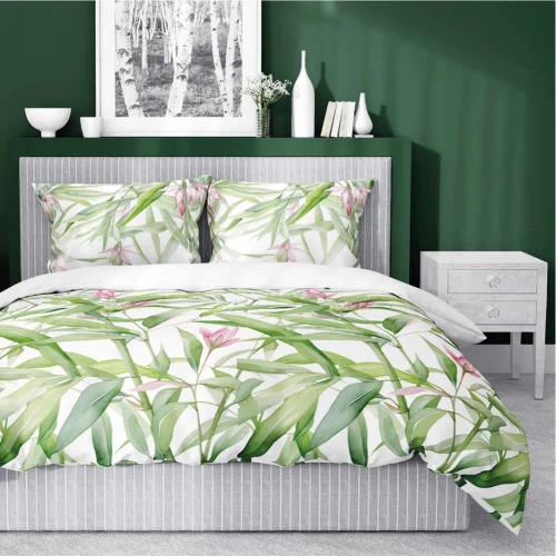 Pościel satynowa liście 4922 A Home Satin Detexpol biały 