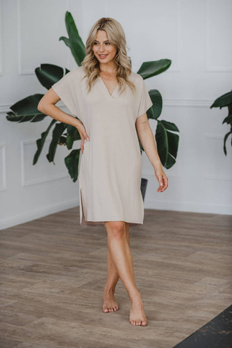 Bambusowa koszula nocna ciążowa i do karmienia Moon Milk&Love jasny beż