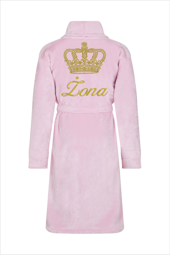Szlafrok damski polarowy Żona + Korona ByShelly - jasny róż/złoty