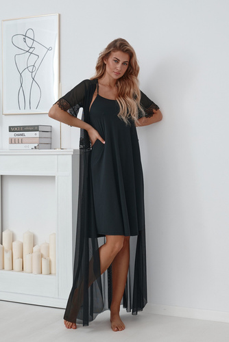 Szlafrok koronkowy 509 Lupoline- czarny