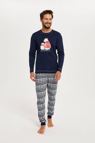 Piżama Męska długi rękaw, długie spodnie Arktyka Italian Fashion - granat