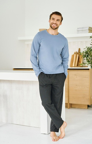 Taro Lorenzo 3474 niebieska  – Piżama męska bawełniana, spodnie z kieszeniami