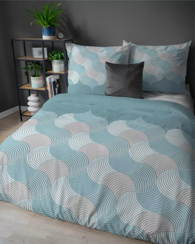 5631 A Detexpol Pastel Flowers turkusowo-szare fale geometryczne– pościel flanelowa bawełniana, miękka i przytulna