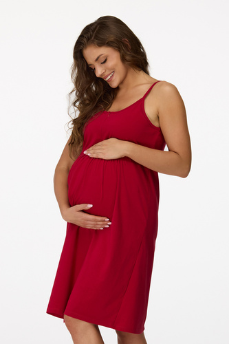 Senizo koszula nocna ciążowa no. 26 bordowy– 100% bawełna, suwak do karmienia, lekki fason