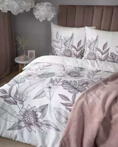 Pościel satynowa kwiaty 4125 B Home Satin Detexpol biały