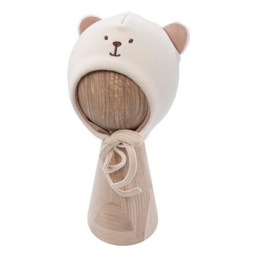 Czapeczka polarowa niemowlęca EEVI Beary Cool – ecru z uszkami i haftem