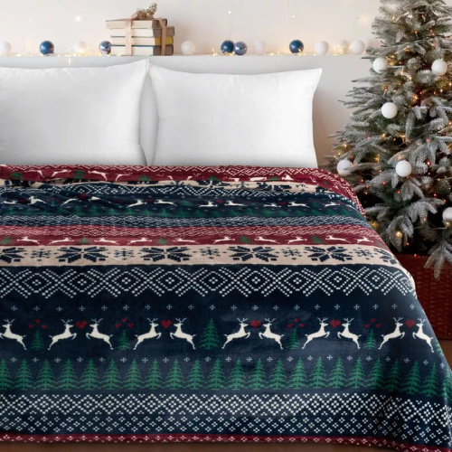 Narzuta świąteczna welurowa Carol Eurofirany granatowy  