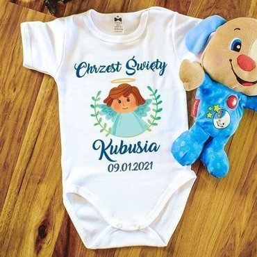 Body krótki rękaw "Chrzest dla chłopca z imieniem" Moocha biały