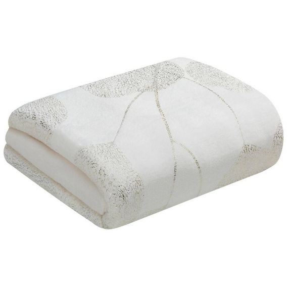 Koc narzuta z mikrofibry z błyszczącym nadrukiem liści Ginko 2 Eurofirany miodowy