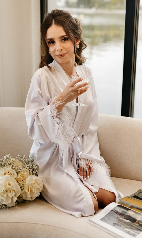 Szlafrok damski satynowy Marie ByShelly - biały