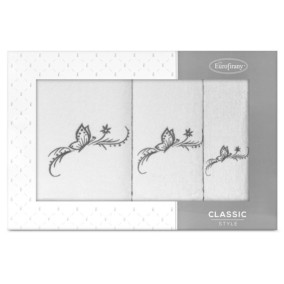 Komplet ręczników Kamelia z haftem z motywem motyli Eurofirany biały/grafitowy