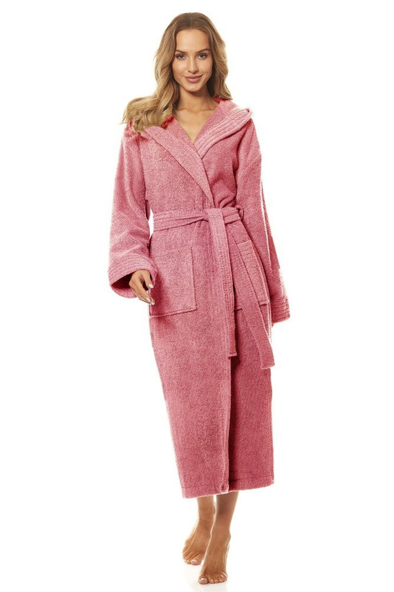 Długi Szlafrok Damski Frotte 2102 L&L - różowy pudrowy