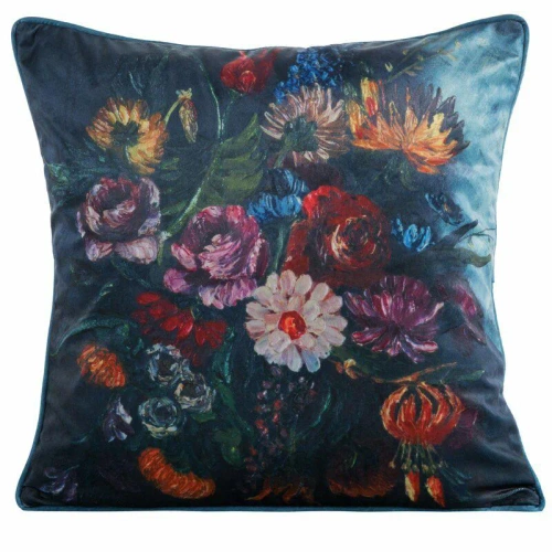 Poszewka welurowa kwiaty Velvet 112 Eurofirany granatowy