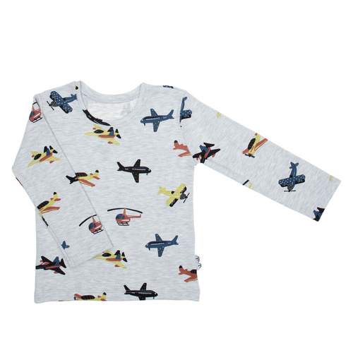 Bluzka niemowlęca Nicol 219138 Willy szara samoloty bawełna długi rękaw