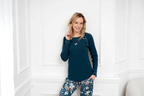 Piżama Damska długi rękaw, długie spodnie Hariet Italian Fashion - morski/druk 