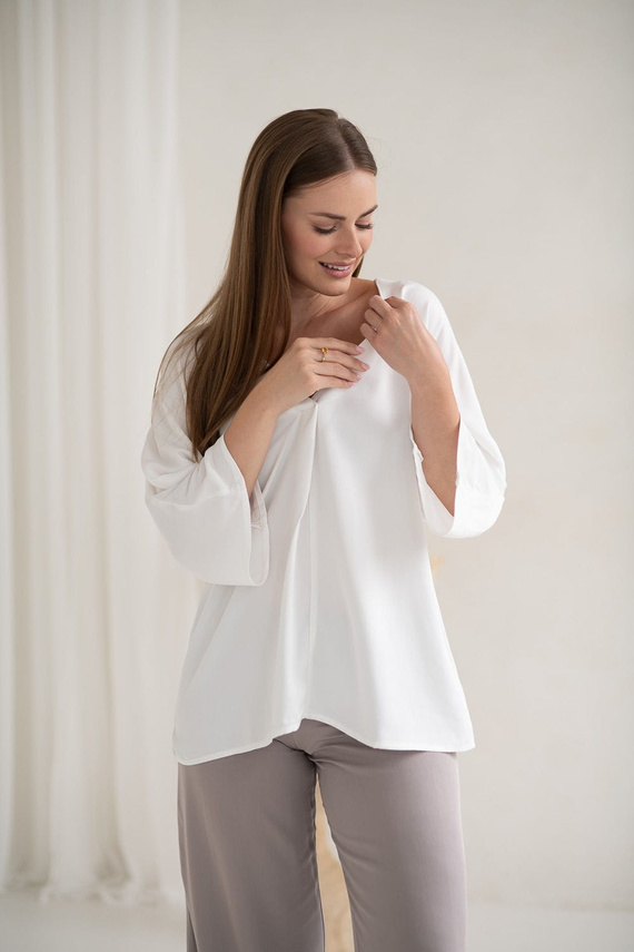 Milk&Love Bluzka ciążowa i do karmienia Mamafullness biały– wiskoza, oversize, rękaw 3/4