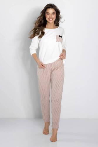 Piżama damska Eliza Momenti Per Me ecru-powder pink